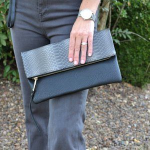 Fold & Go Black/Snakeskin Clutch / Cross-body